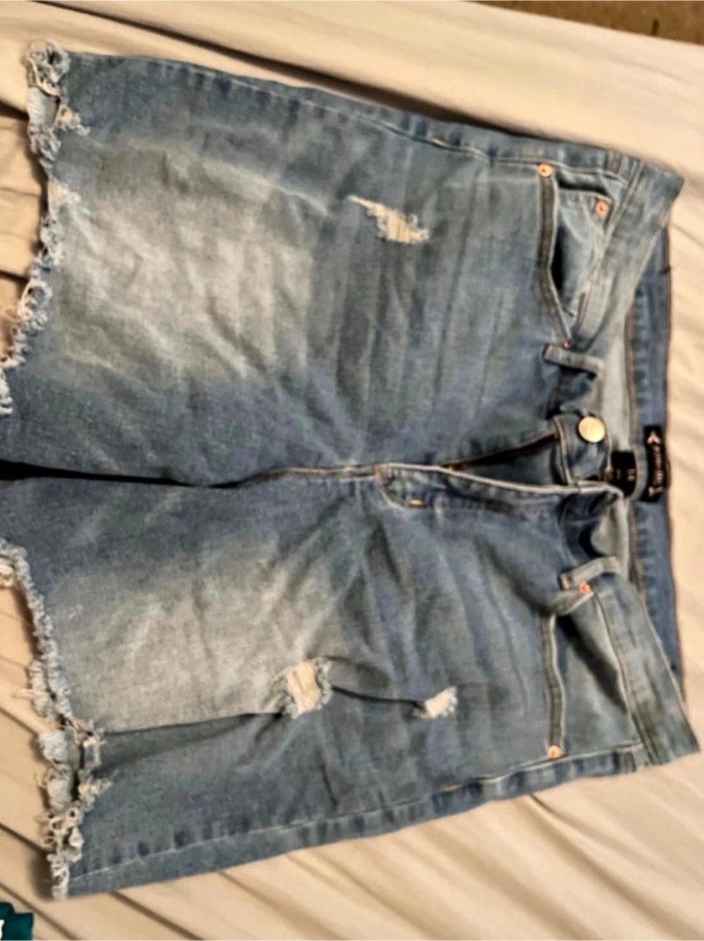 Nanette Lepore Belle High Rise Distressed Denim Shorts in Blue Size 14
